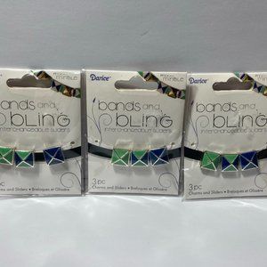 3 Jewelry Making Slider Beads Charms Blue Pyramid